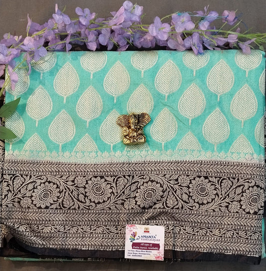 Sea Green Kataan Georgette Saree with Zari Work