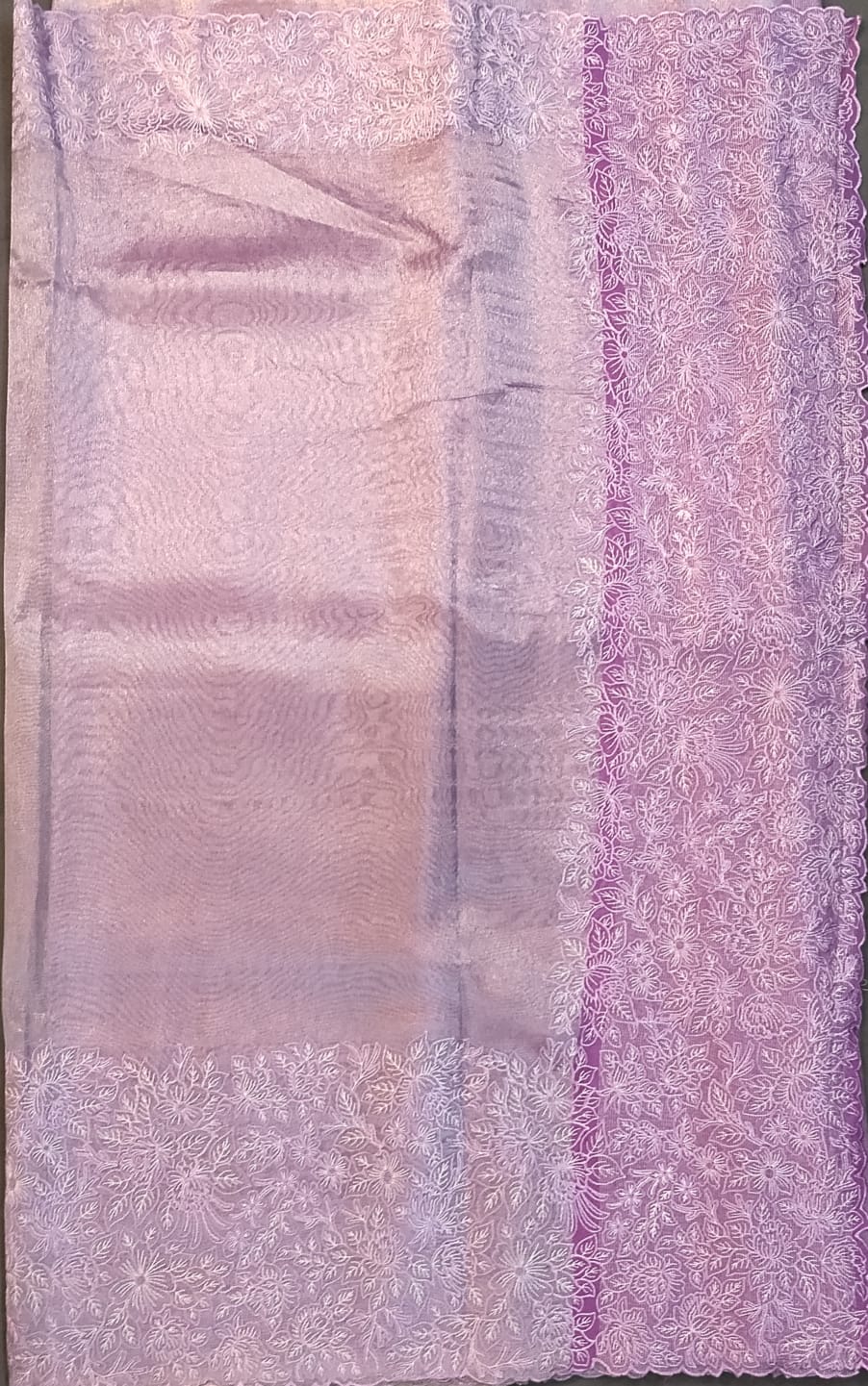Purple Kathaan Tissue Saree with Chikankari Work