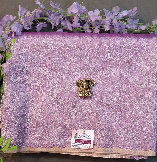 Purple Kathaan Tissue Saree with Chikankari Work