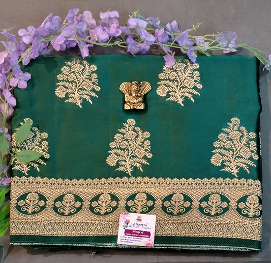 Dark Green Mushroom Silk Saree with Zari Work