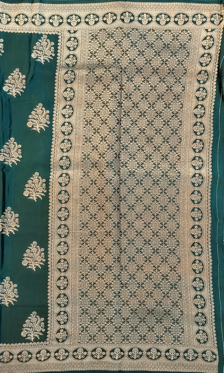 Dark Green Mushroom Silk Saree with Zari Work