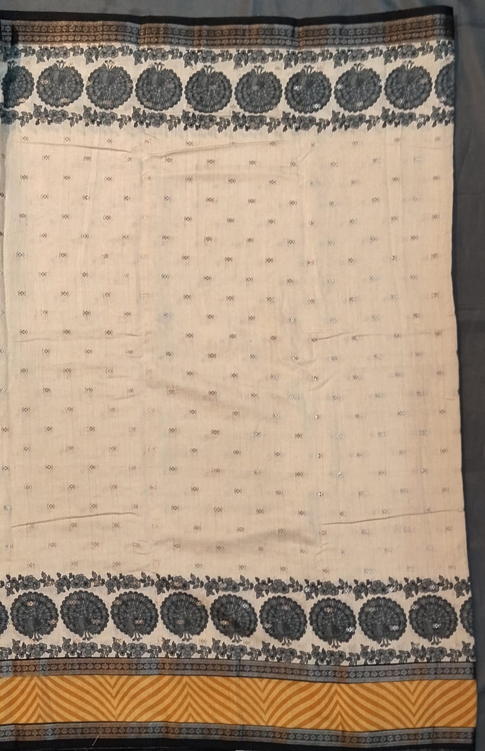 Cream Tussar Silk Saree with Contrast Border