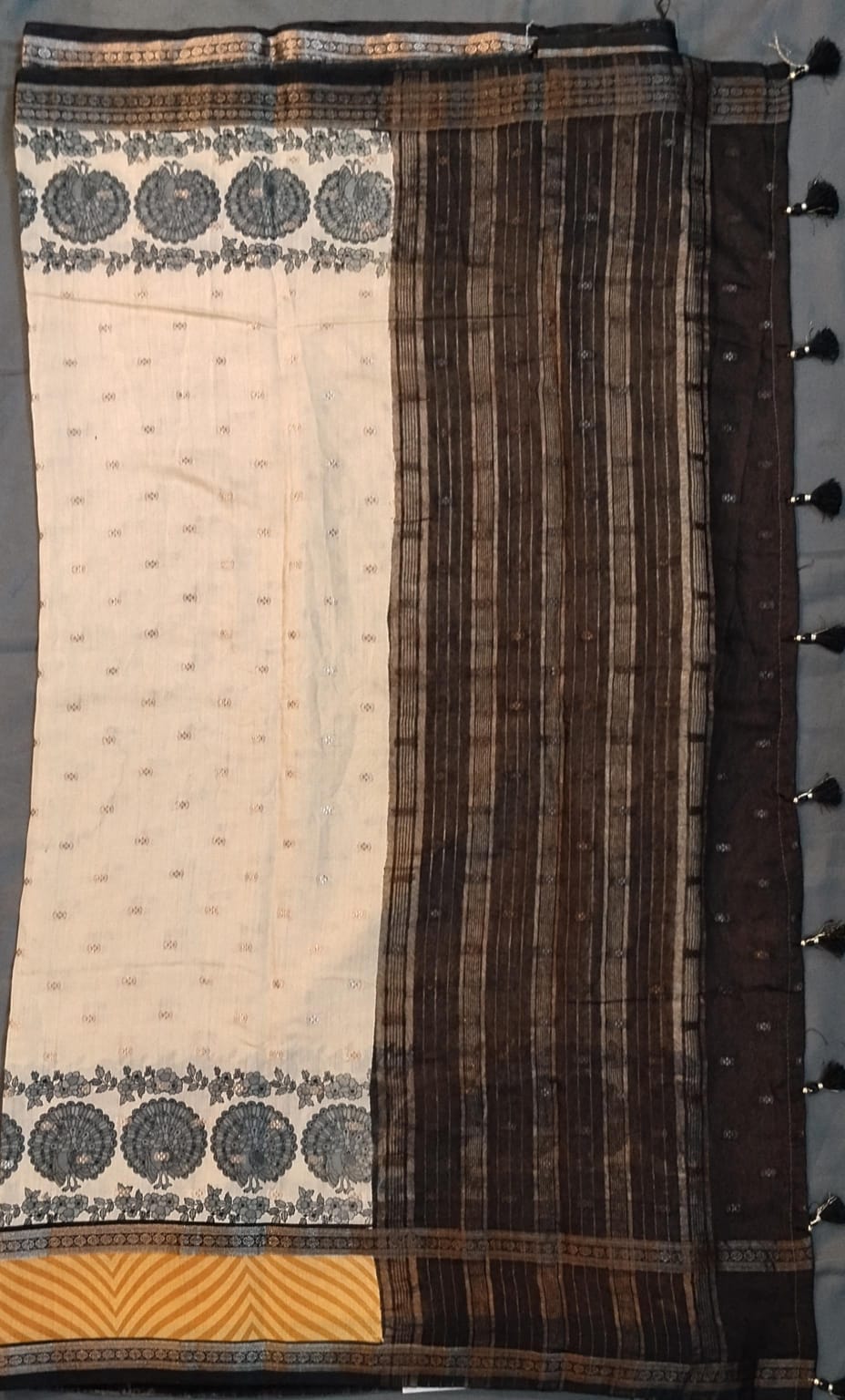 Cream Tussar Silk Saree with Contrast Border