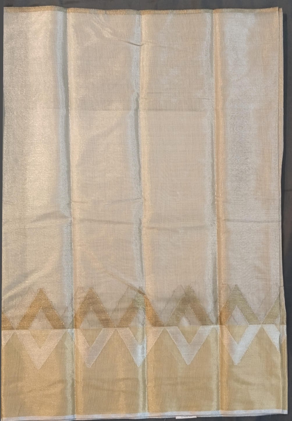 White & Gold Jute Silk Saree with Gold Border