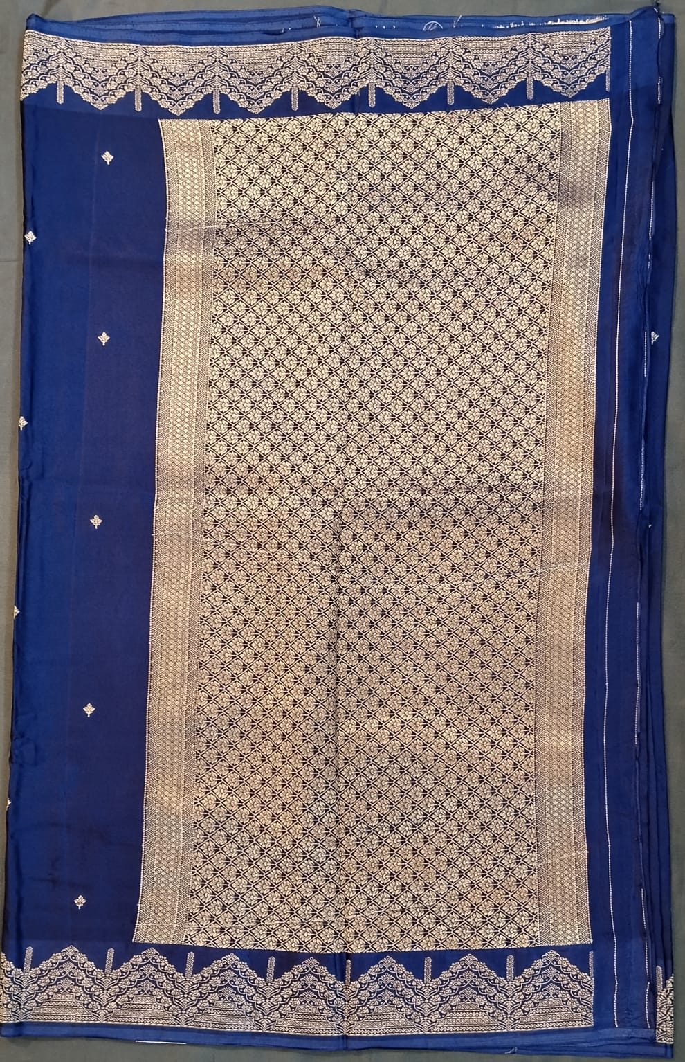 Dark Blue Mushroo Silk Saree with Zari Border