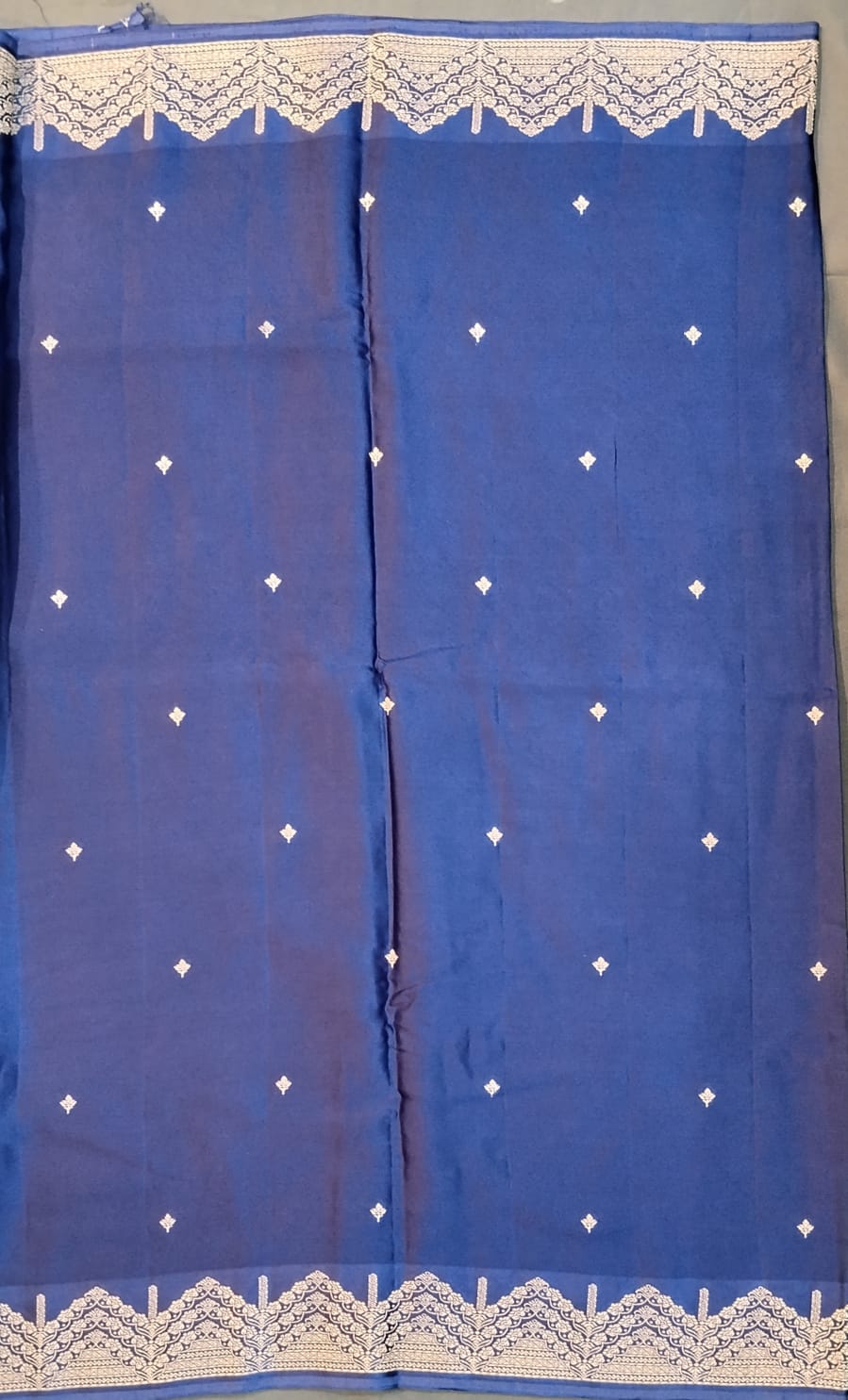 Dark Blue Mushroo Silk Saree with Zari Border