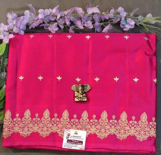Pink Mushroo Silk Saree with Zari Border