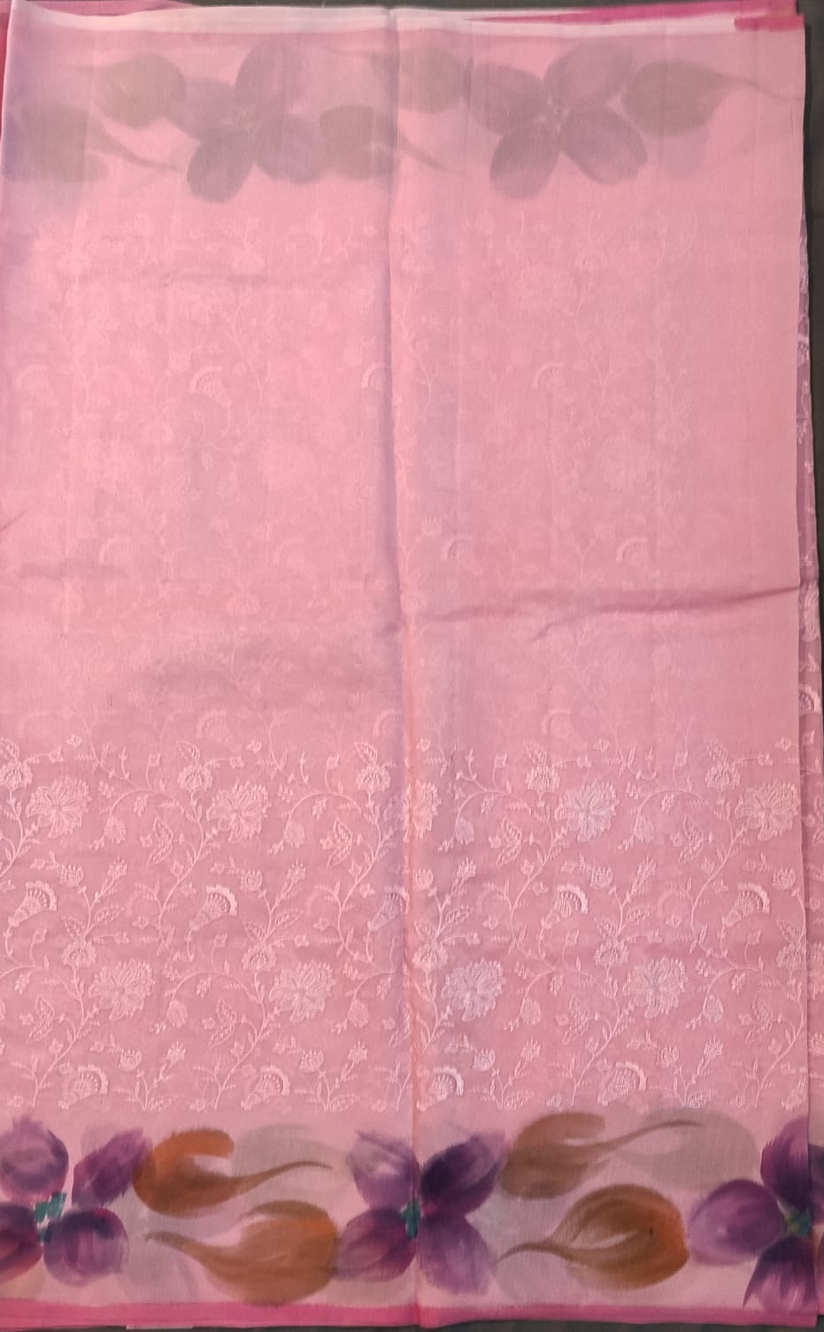 Baby Pink Pure Raw Mango Silk Saree with Hand Work
