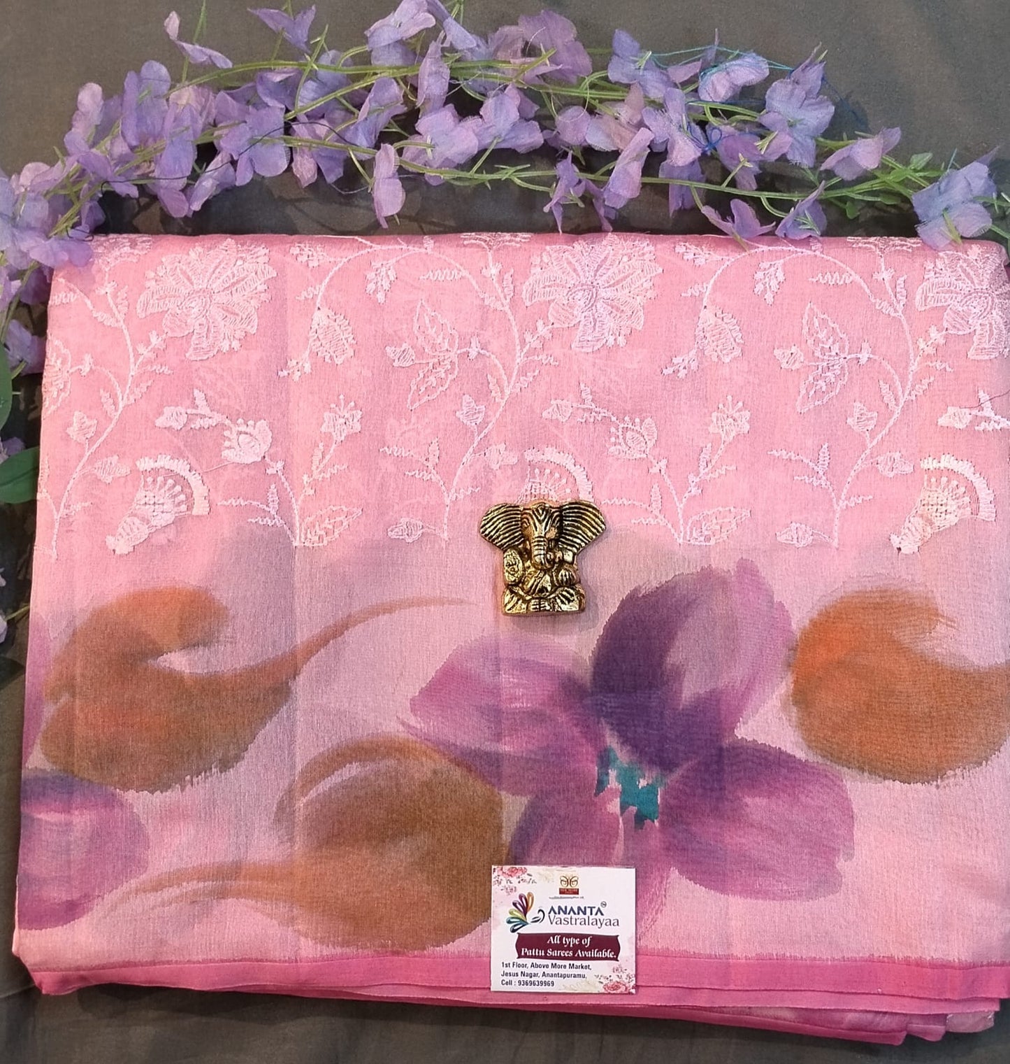 Baby Pink Pure Raw Mango Silk Saree with Hand Work