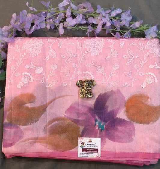 Baby Pink Pure Raw Mango Silk Saree with Hand Work