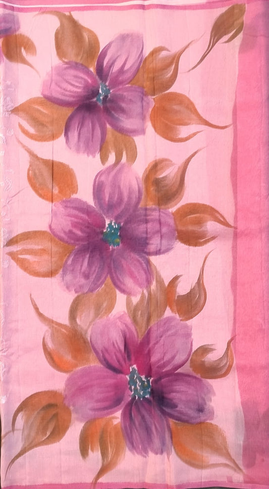 Baby Pink Pure Raw Mango Silk Saree with Hand Work