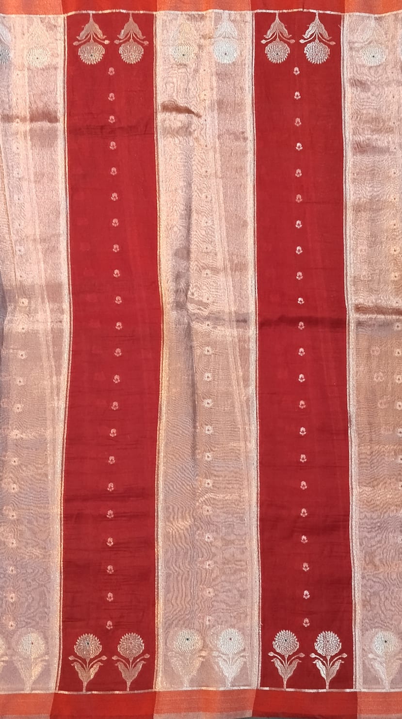 Maroon Raw Silk & Tissue Saree with Zari Buttas