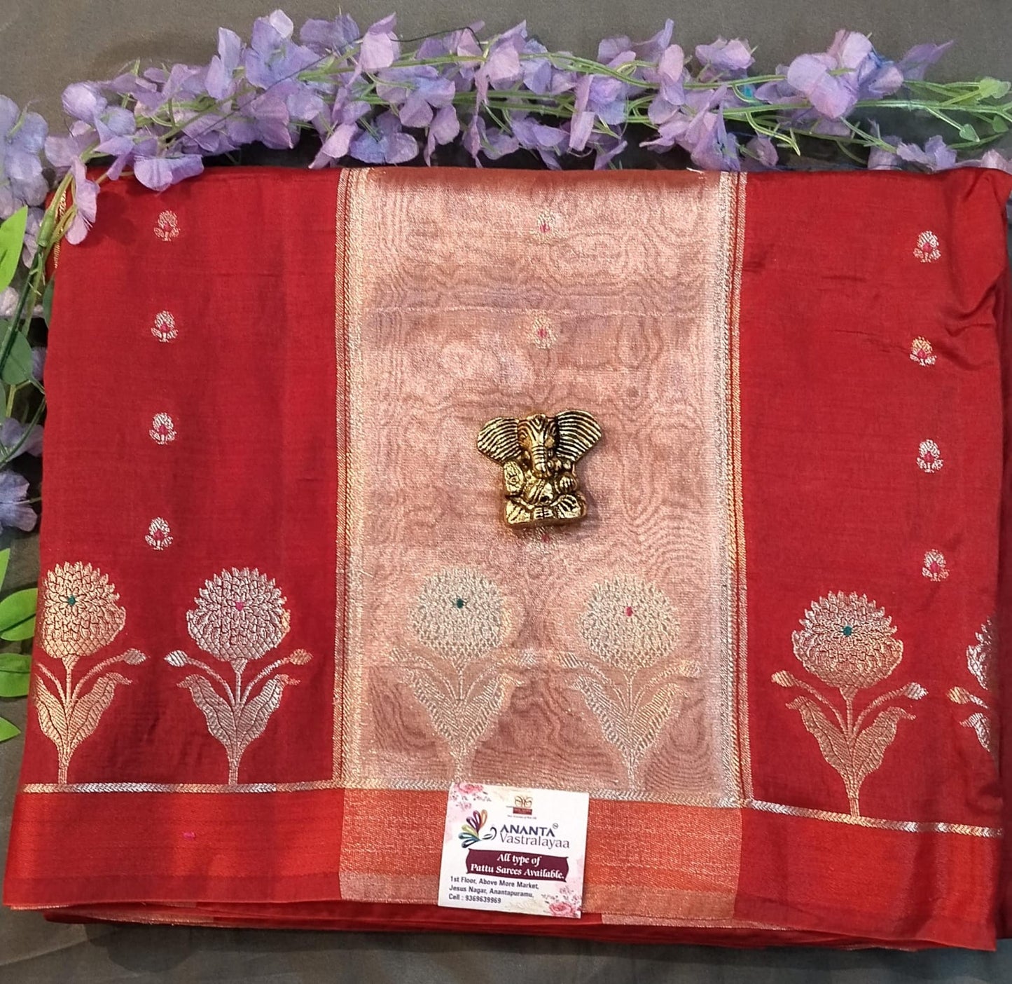Maroon Raw Silk & Tissue Saree with Zari Buttas