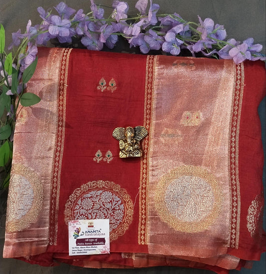 Maroon Raw Silk & Tissue Saree with Zari Buttas