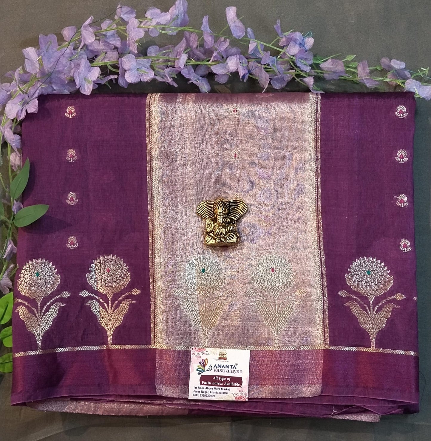 Maroon Raw Silk & Tissue Saree with Zari Buttas