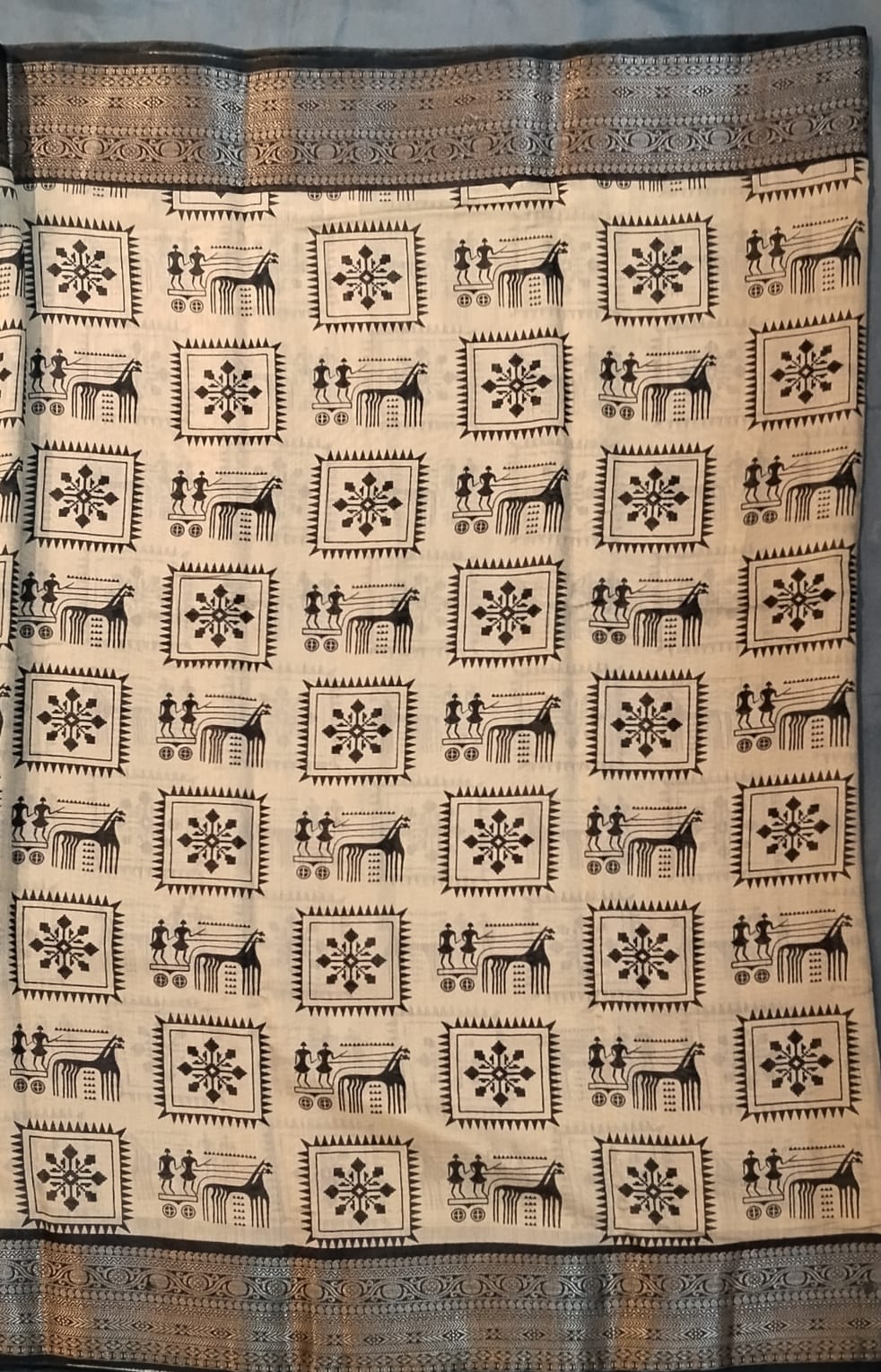 Cream Munga Silk Saree with Kanchi Border