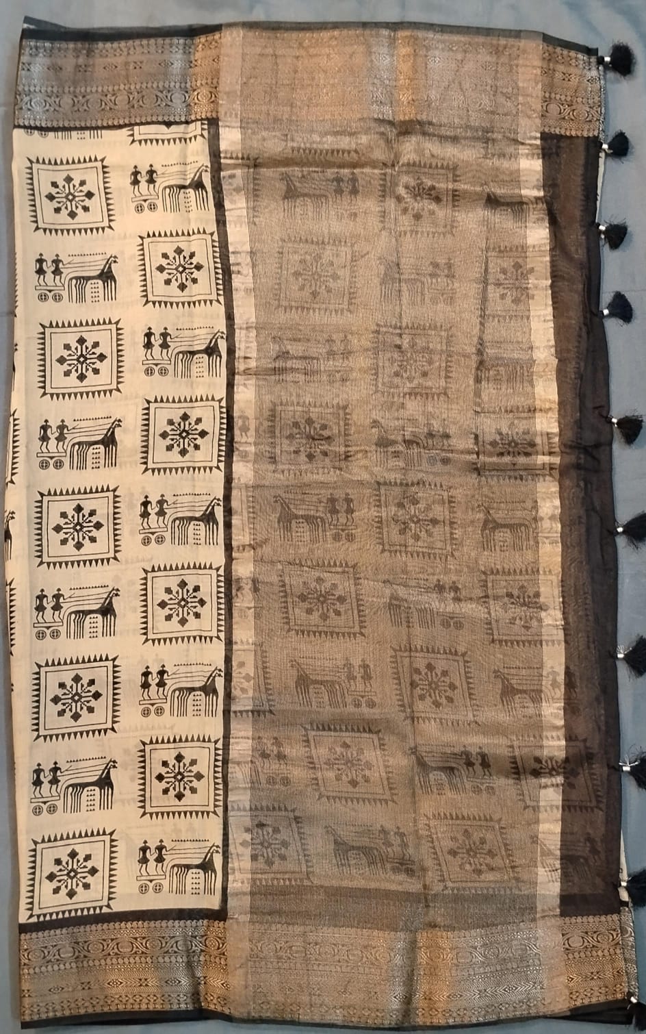 Cream Munga Silk Saree with Kanchi Border