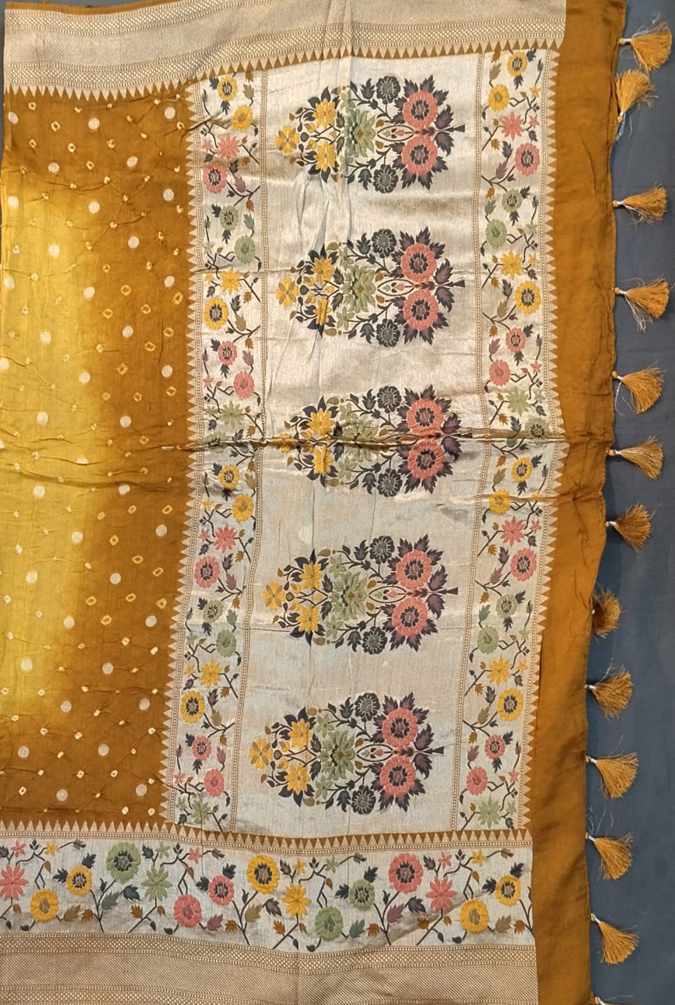 Mustard Yellow Viscose Tussar Saree with Pythoni Border