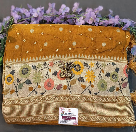 Mustard Yellow Viscose Tussar Saree with Pythoni Border