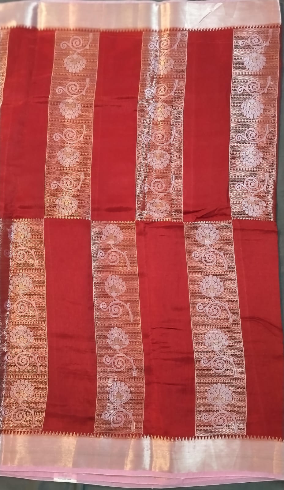 Maroon Viscose Silk Saree with Temple Border