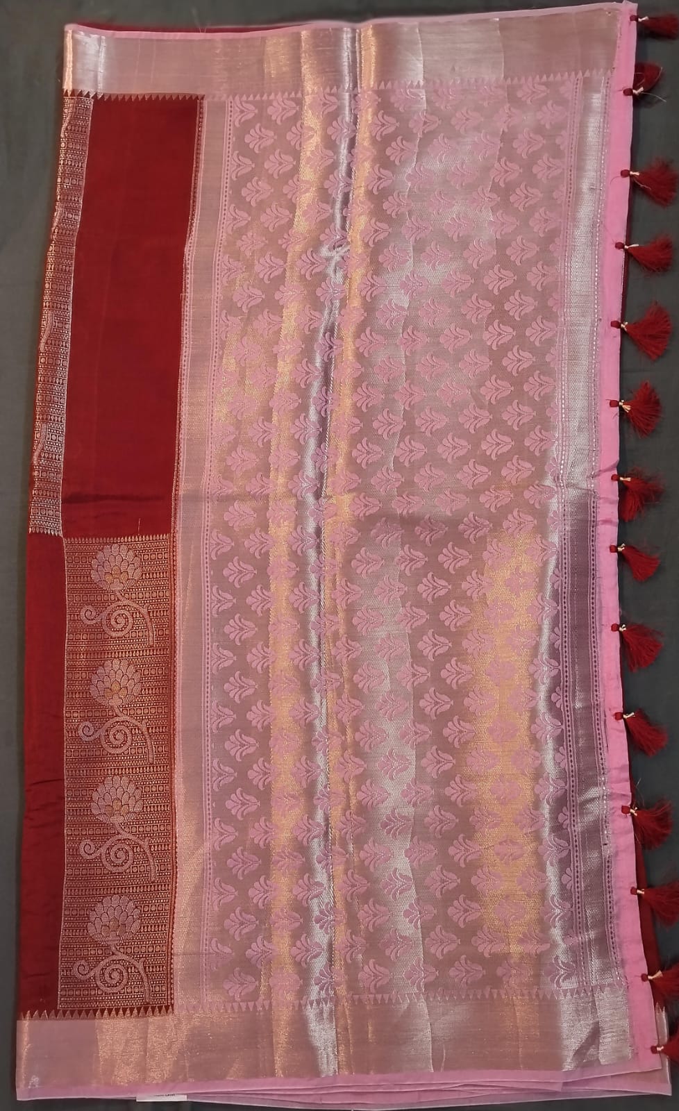 Maroon Viscose Silk Saree with Temple Border