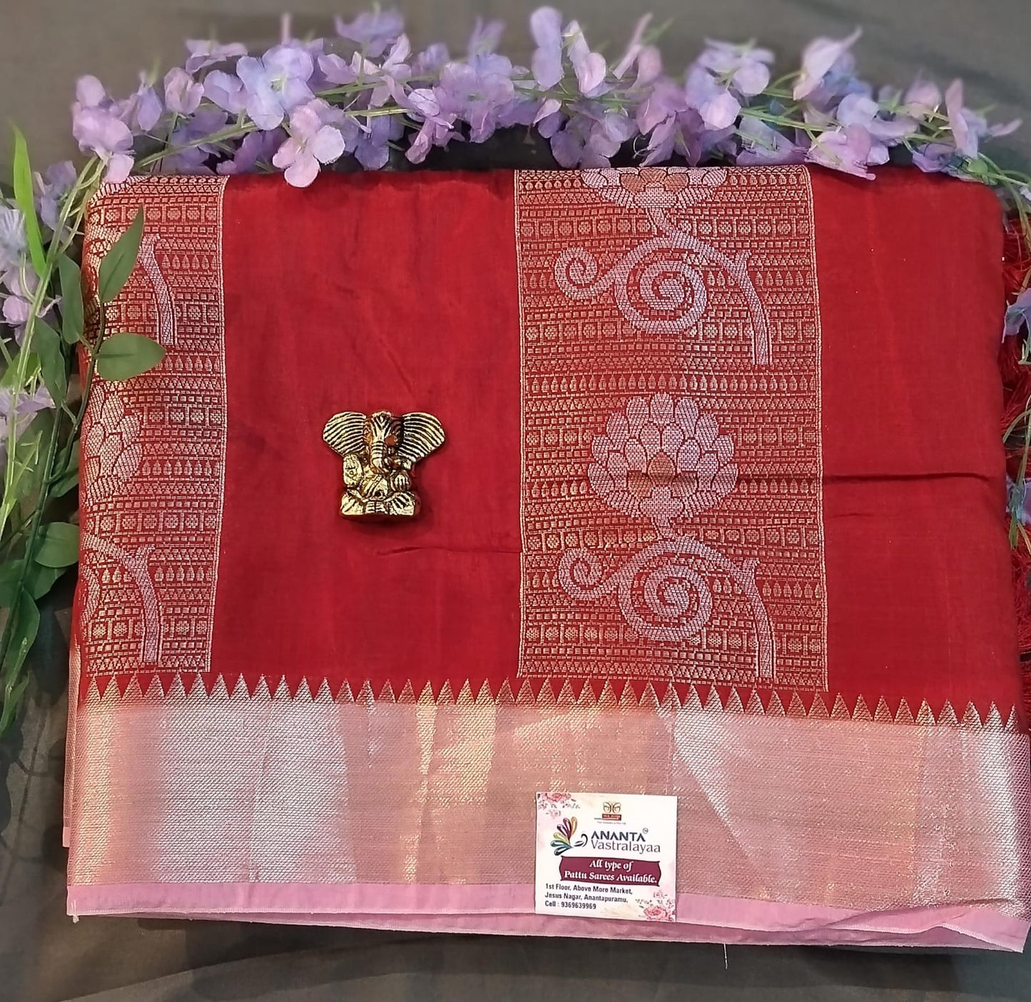 Maroon Viscose Silk Saree with Temple Border