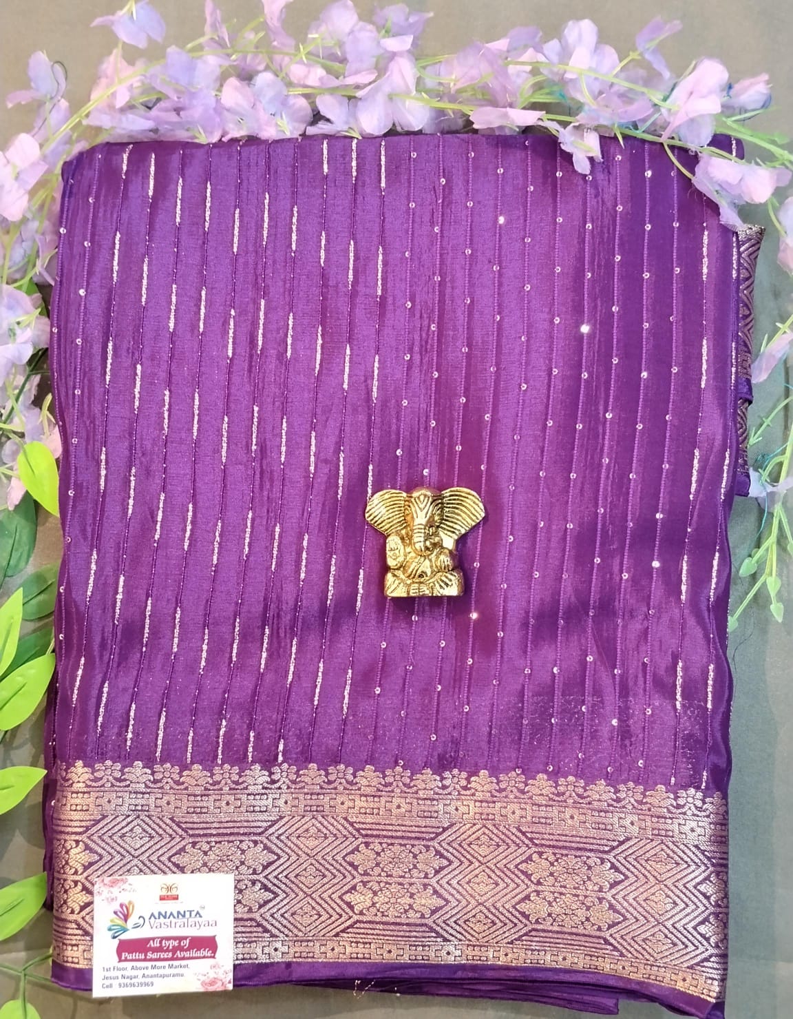Wine Viscose Crepe Saree with Sequin Work