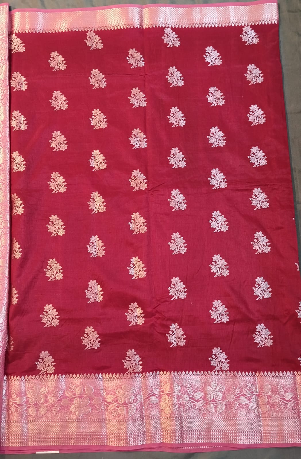 Maroon Red Raw Mango Silk Saree with Pichwai Border