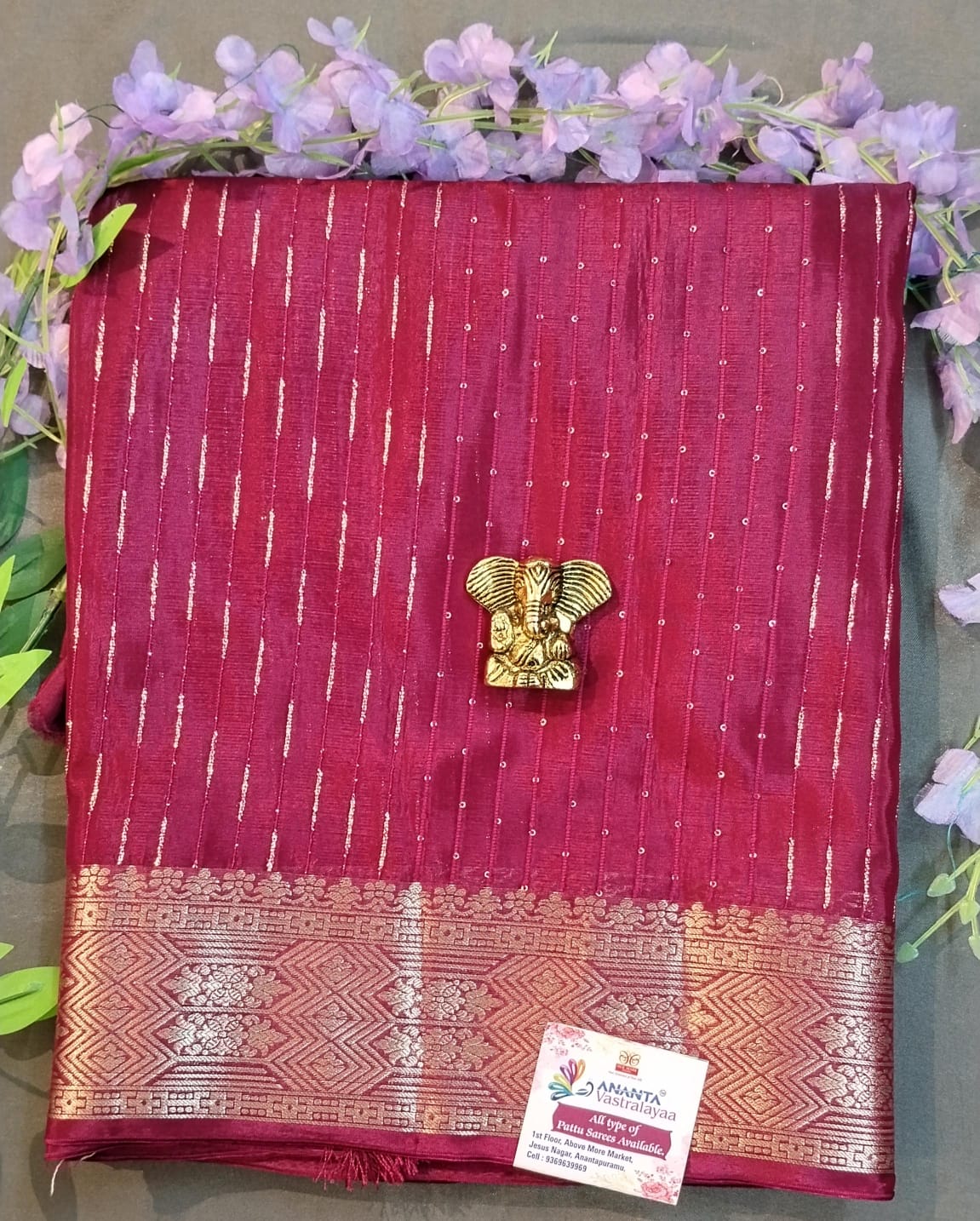 Wine Viscose Crepe Saree with Sequin Work