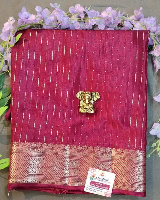 Wine Viscose Crepe Saree with Sequin Work
