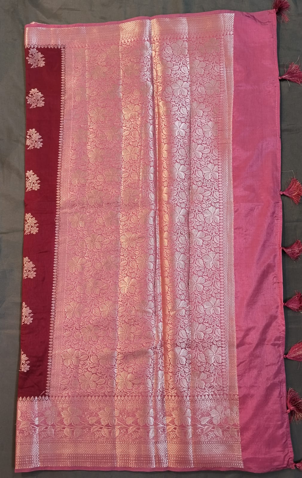 Maroon Red Raw Mango Silk Saree with Pichwai Border