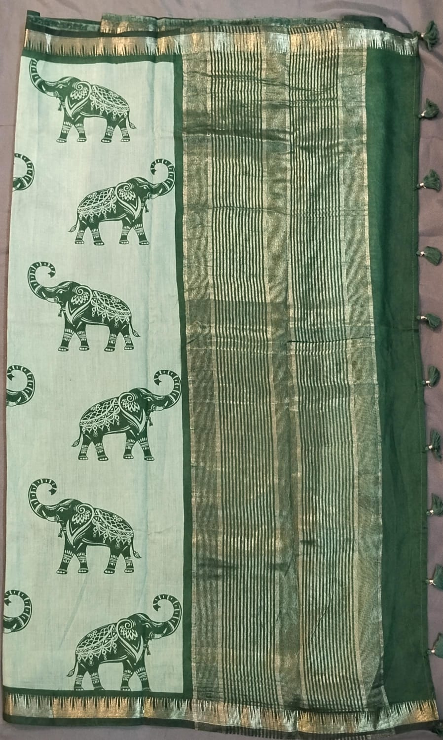 Pastel Green Mul Mul Silk Saree with Kalamkari