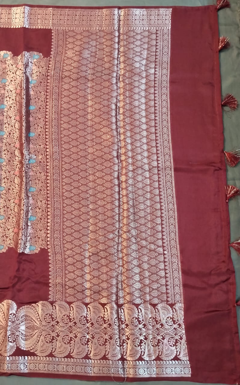 Maroon Red Raw Silk Saree with Zari Design