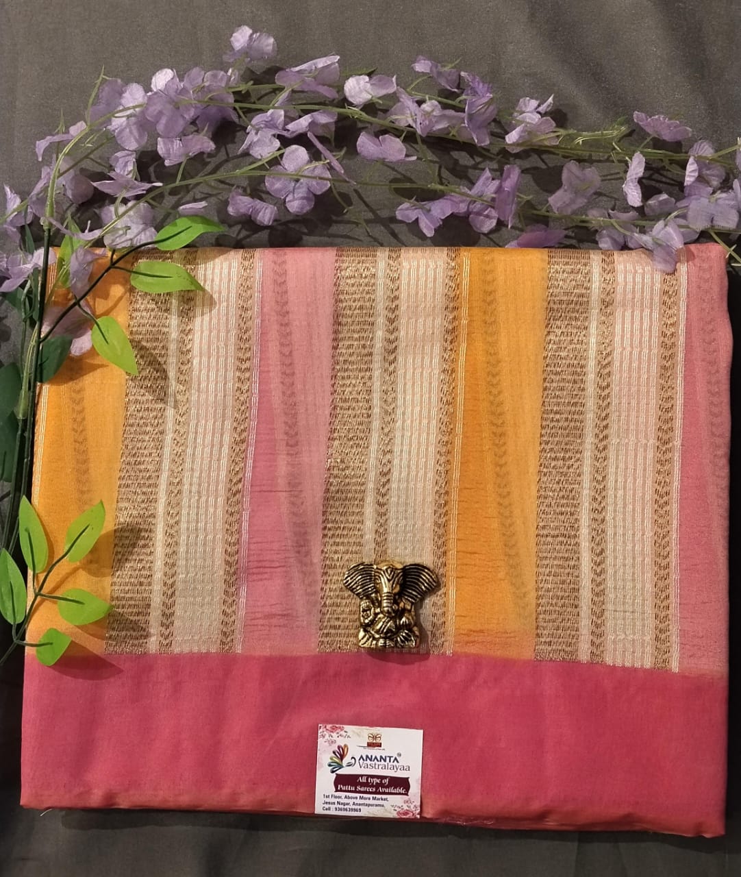 Pink & Orange Rangat Raw Silk Saree