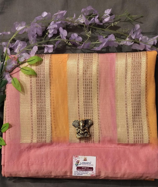 Pink & Orange Rangat Raw Silk Saree