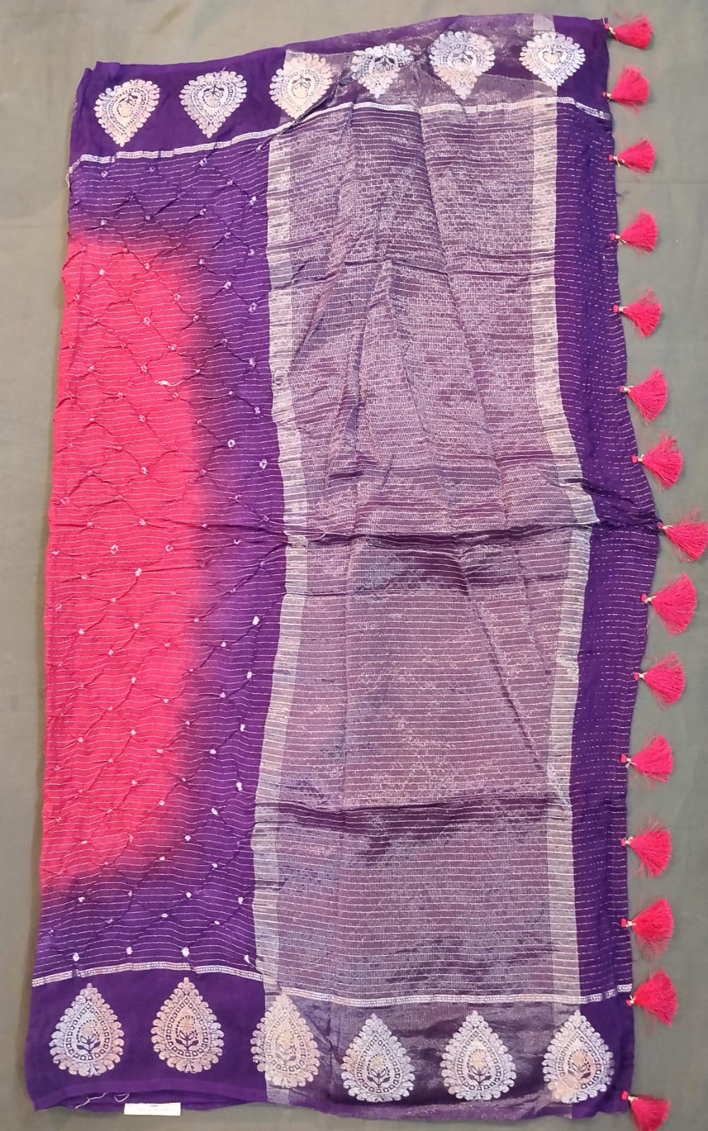 Maroon & Purple Dola Silk Saree with Bandhini