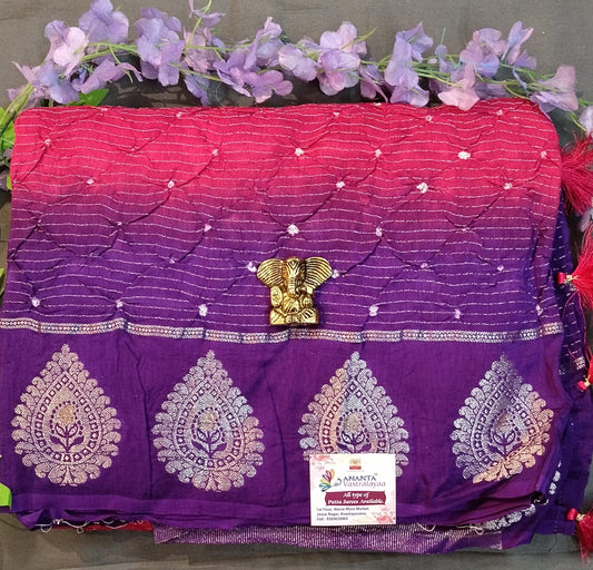 Maroon & Purple Dola Silk Saree with Bandhini