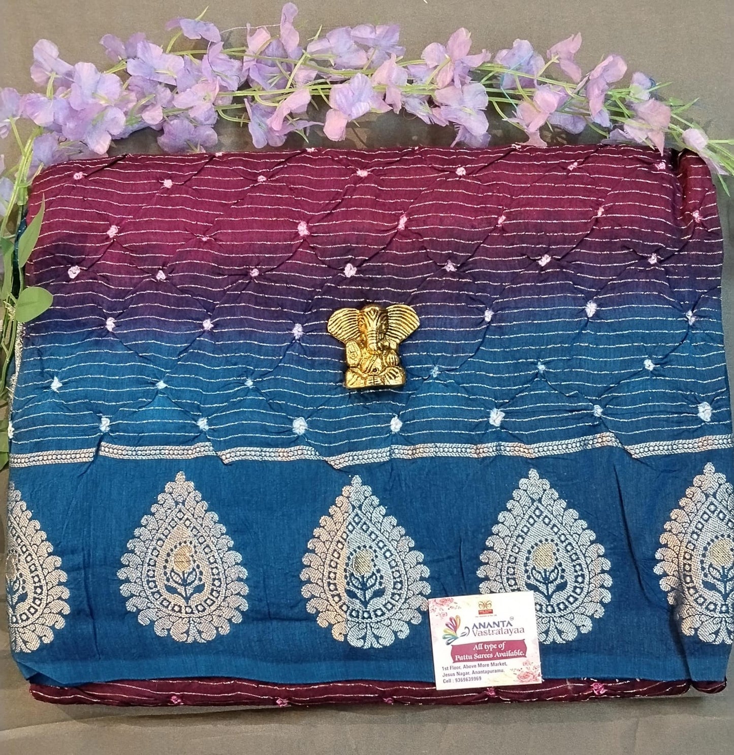 Maroon & Purple Dola Silk Saree with Bandhini