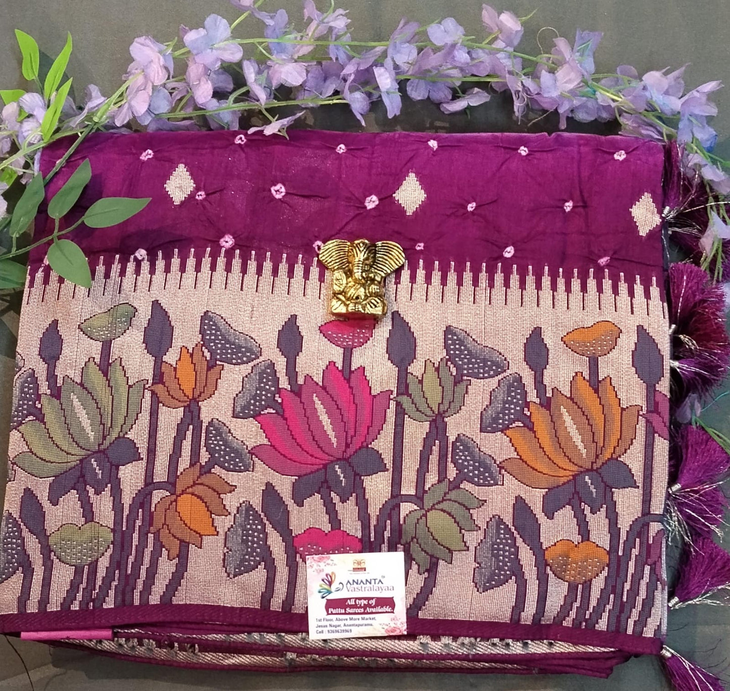 Violet Tussar Silk Saree with Pytoni Border