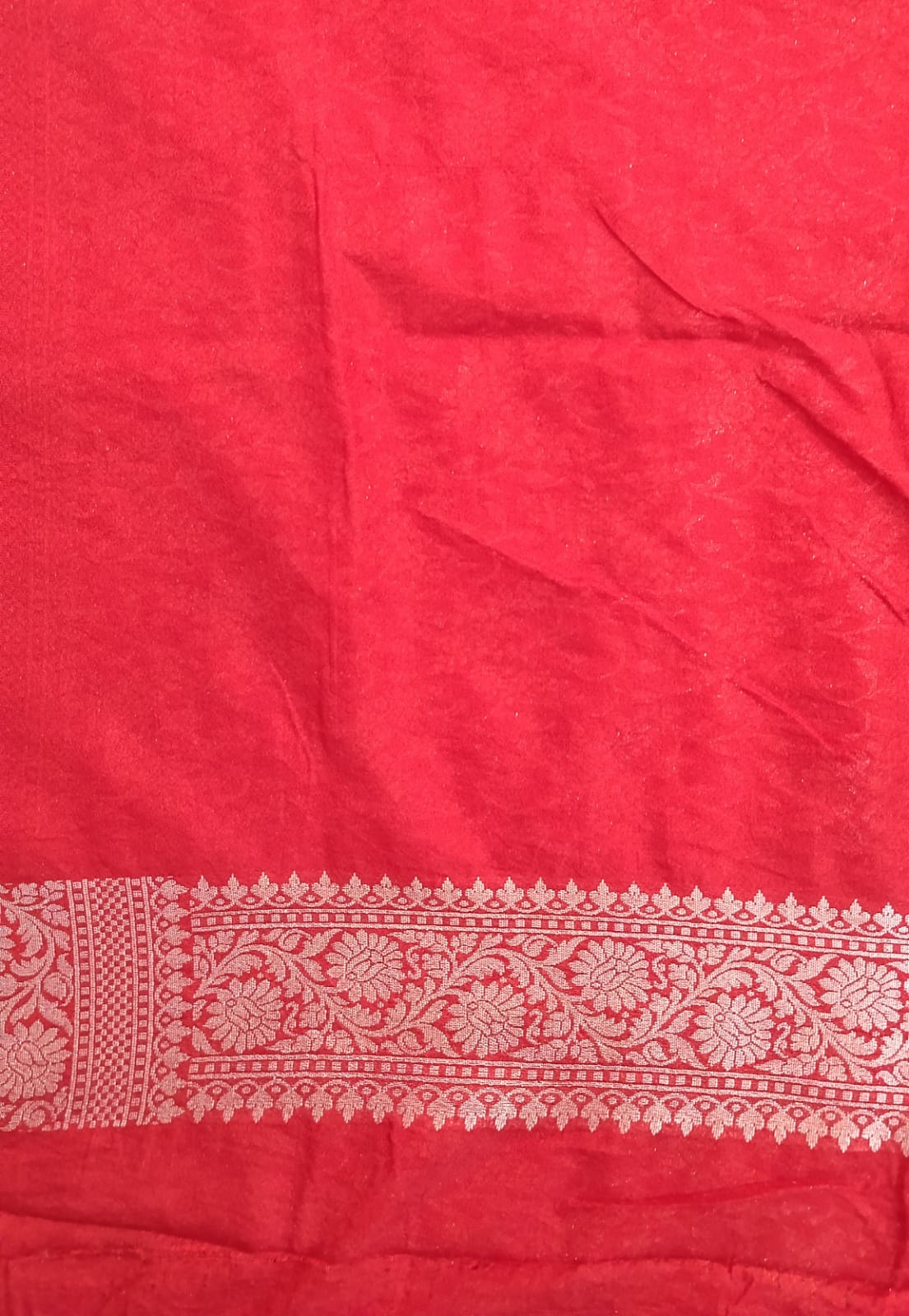 Red Silk Saree with jolly Silver Zari Work