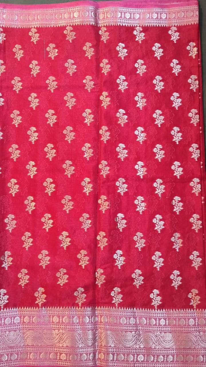 Maroon Raw Mango Silk Saree with Big Buttas