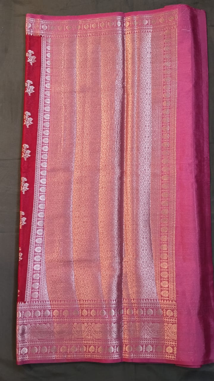Maroon Raw Mango Silk Saree with Big Buttas