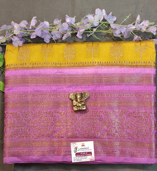 Mustard Yellow Pure Raw Mango Silk Saree