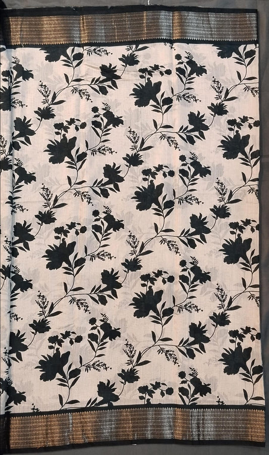 Cream Munga Silk Saree with Kalamkari Design