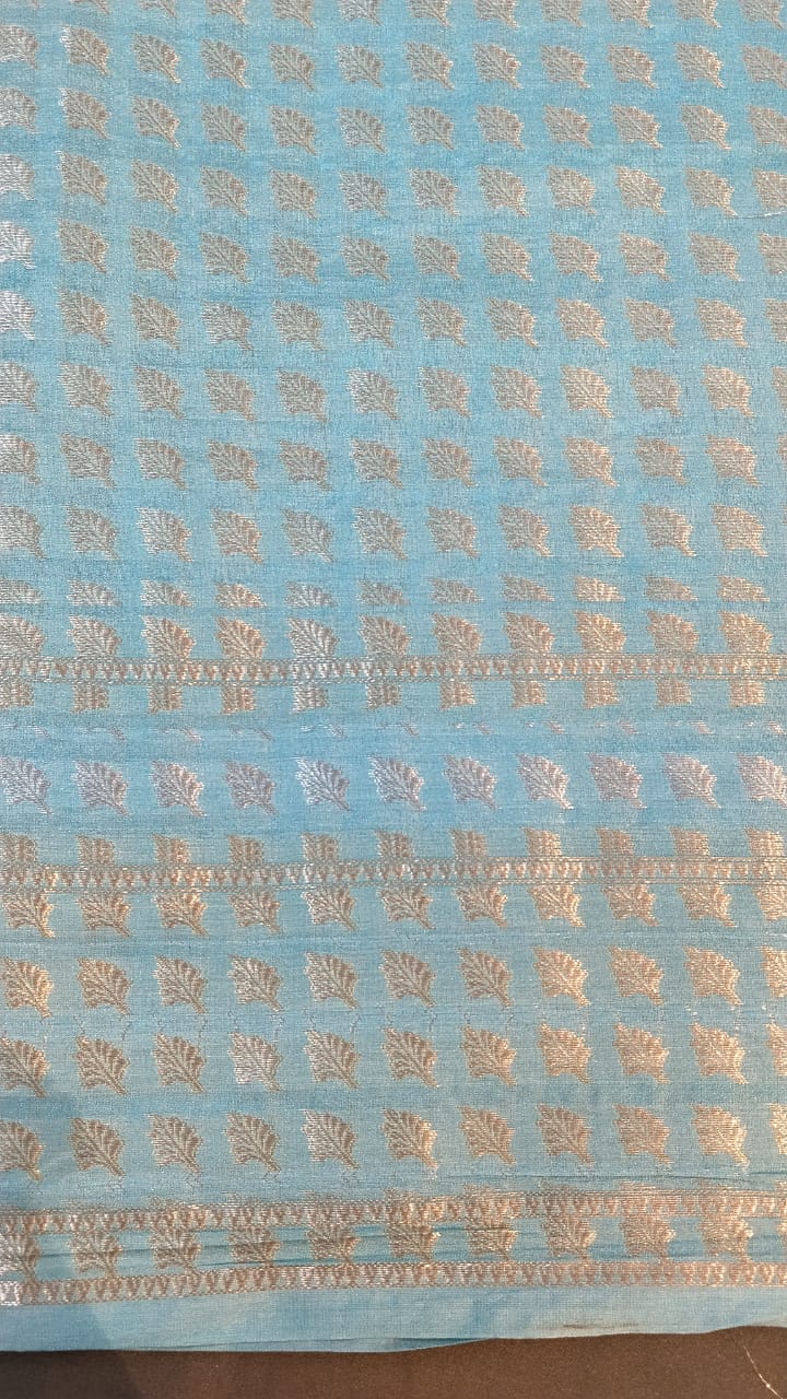 Peacock Blue Raw Mango Silk Saree with Big Buttas