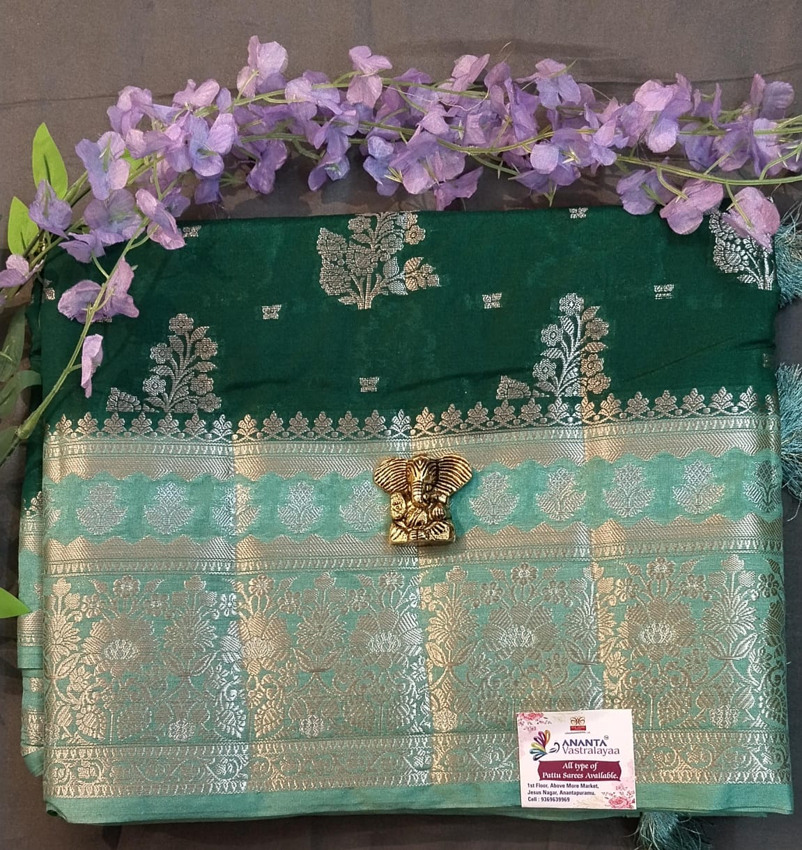 Peacock Blue Raw Mango Silk Saree with Big Buttas