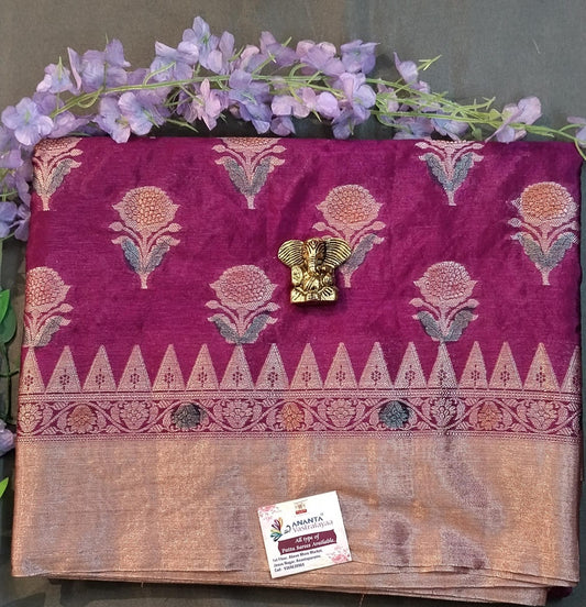 Purple Raw Mango Silk Saree with Sunflower Design