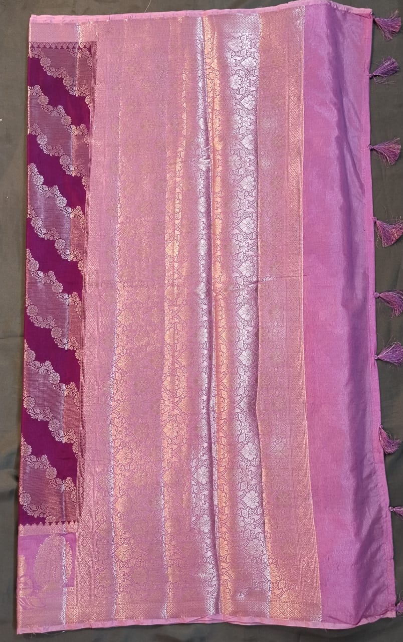 Purple Munga Silk Saree with Pichwai Work