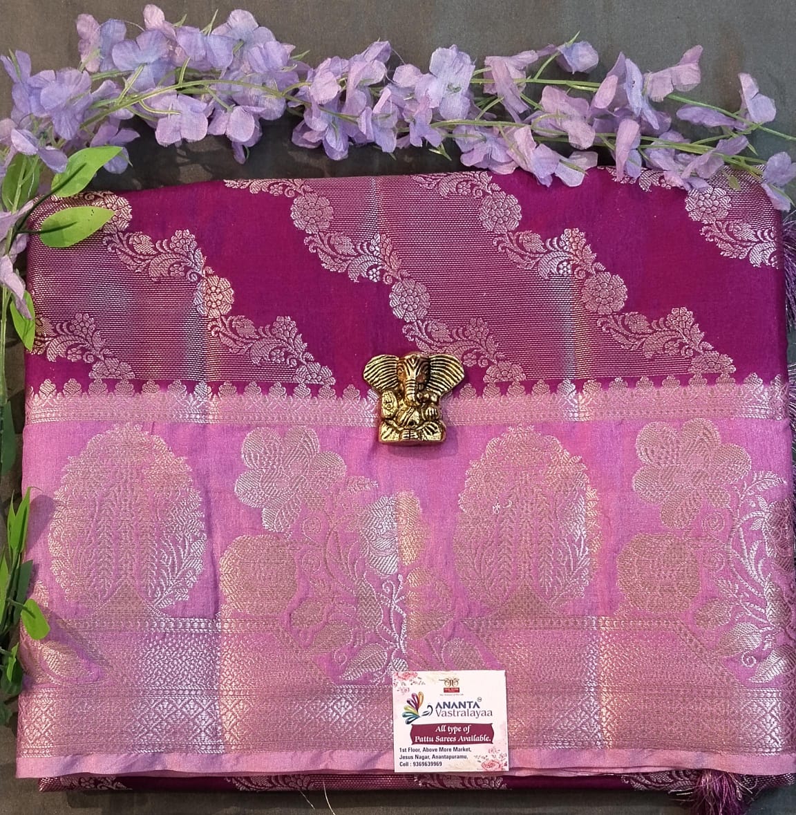Purple Munga Silk Saree with Pichwai Work