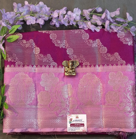 Purple Munga Silk Saree with Pichwai Work